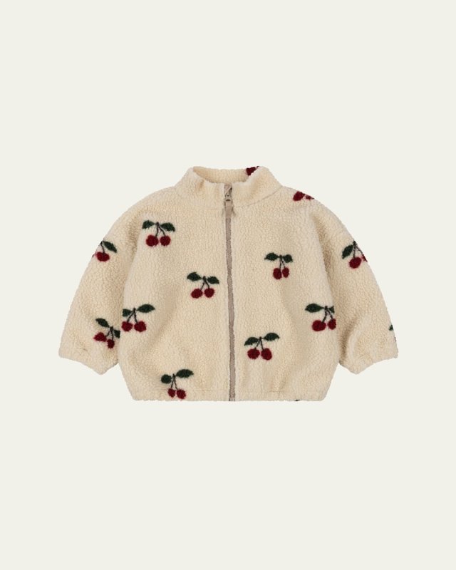 Girl's Jody Cherry-Print Teddy Jacket, Size 9M